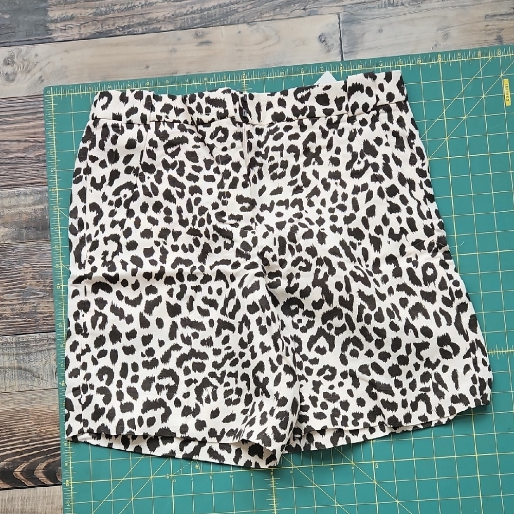 NWT J. Crew Ecru and Brown Flat Front Shorts Leopard Print - Picture 7 of 9